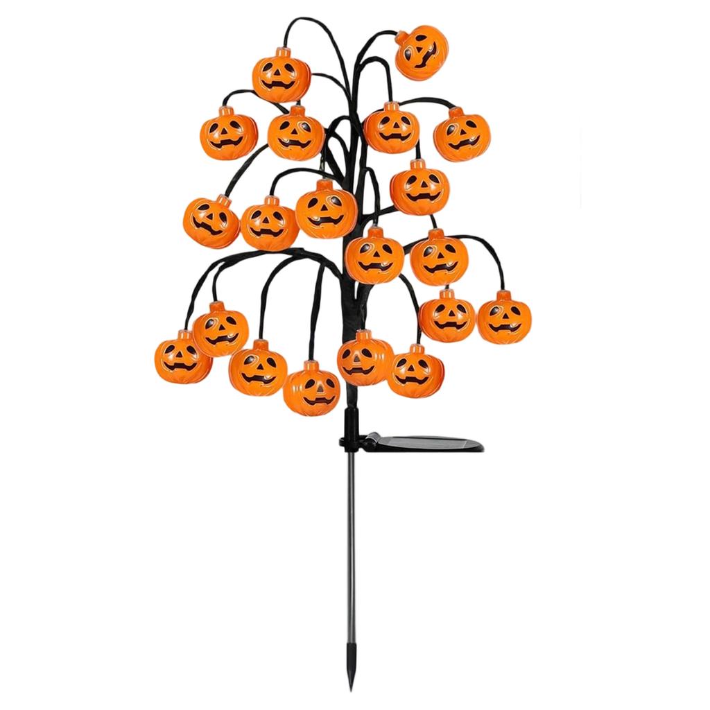 LED Solar Powered Pumpkin Branch Stake Lights Outdoor Yard Decorative Lighting for Garden Pathway Lawn Halloween Party Decor