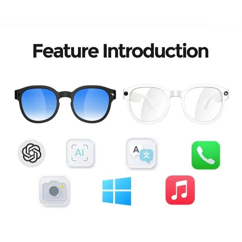 New AI Smart Glasses AI Translation 500W HD Camera 4K Shooting Image Bluetooth Call Recording Wireless Music Multifunctional Smart Sunglasses Unisex