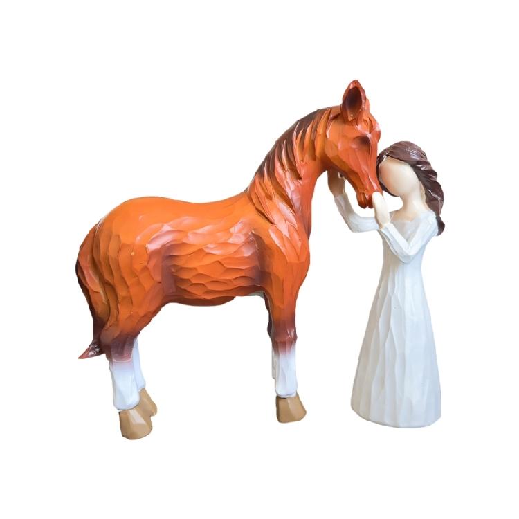 Equestrian Themed Statue Girl Embraces Horse Resin Craft Sculpture Collectible Ornament Home Accent for Horse Lover