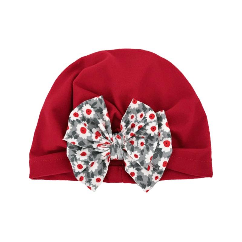 

Autumn and winter new printed bow children s warm hat cute infant fontanelle door headhat children