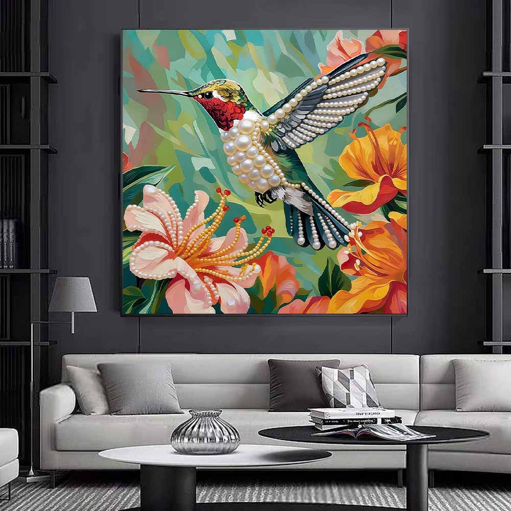 DIY Handmade Hummingbird Pearl Art Kit 30x30cm Frameless Floral Pearl Diamond Painting, Creative Craft Kit for Home Wall Decor & Hobby Lovers