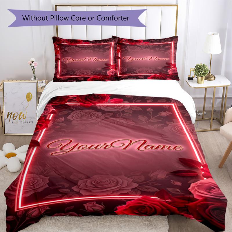 Rose Customize Your Name Bedding Set Breathable Duvet Cover with Pillowcases Home Decoration Birthday Gift