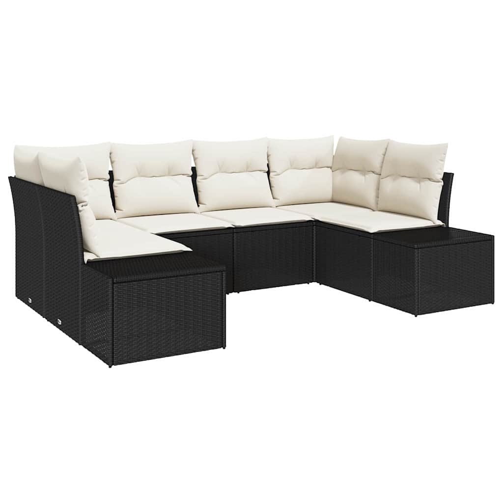 Garden Sofa Set with Cushions 6 pcs Black Poly Rattan