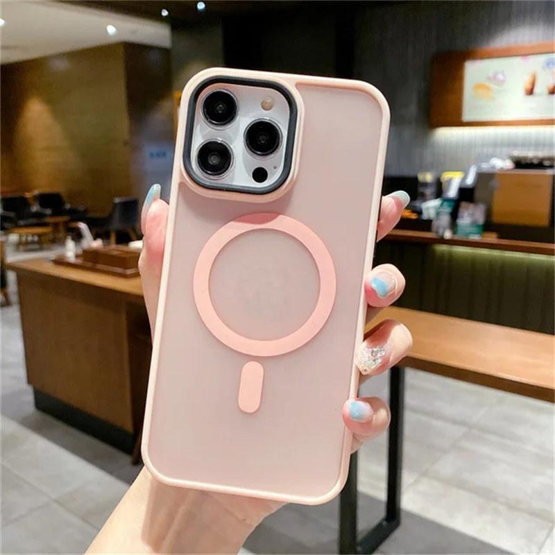 Frosted Translucent Magnetic For Magsafe Case For iPhone 15 14 13 12 11 Pro Plus Max Wireless Charge Solid Armor Bumper Matte Cover