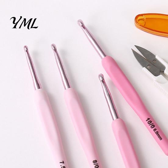 Comfort Grip Crochet Needles Pink Ergonomic Hooks Set, Kit with Soft Handles, Alumina Needle Includes Scissors & Storage Case, Set for Beginners