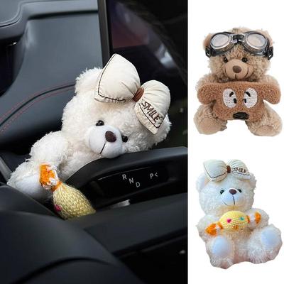 Plush Bear Doll Clutch Decor Car Wiper Turn Signal Switch Cute Kawaii White Brown Bear Car Wiper Doll Auto Interior Decor