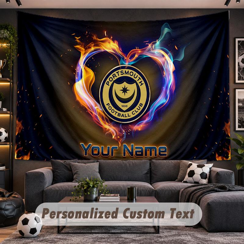 Wall Hanging Tapestry Custom NamePortsmouth FC Pattern Personalized Printed Fabric Wall Decor