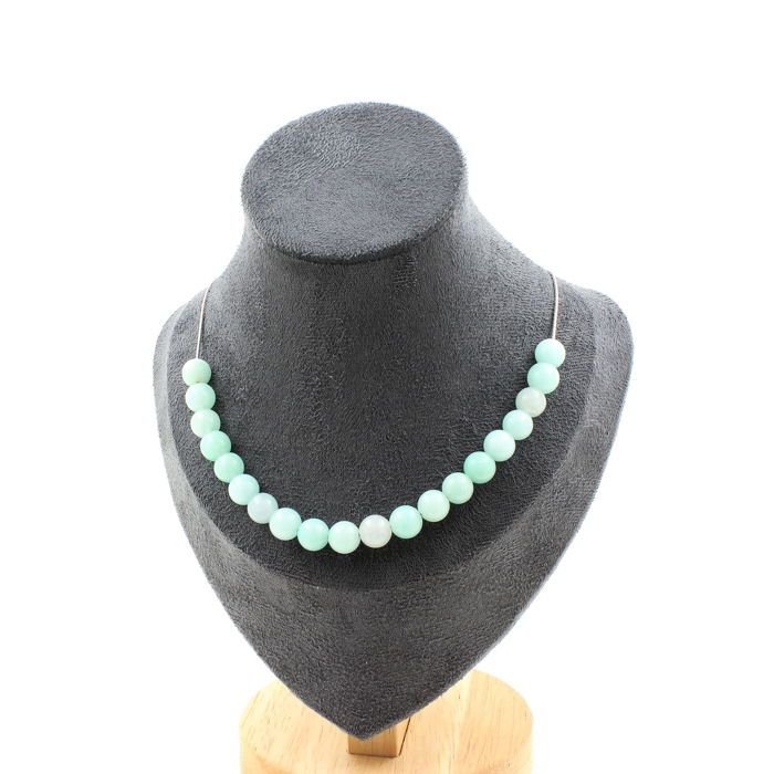 Pierres et Minéraux. Collier 20 perles Amazonite 8 mm. Chaine en acier inoxydable Collier femmes, hommes. Taille personnalisable.