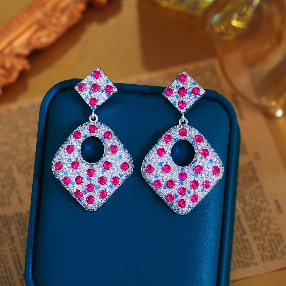 

Needle Light Luxury Temperament Women S Zircon Earrings Simulation Pigeon Blood Ruby Premium Earrings Earrings Pendant