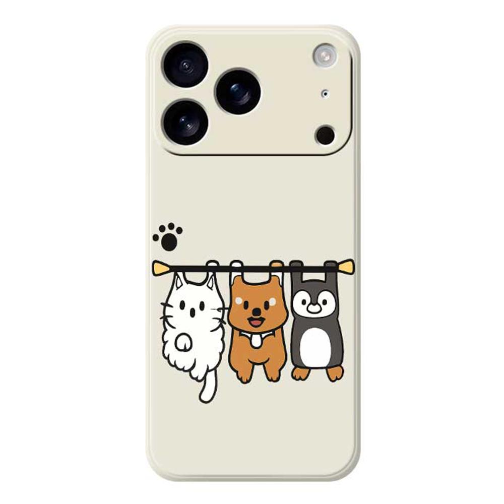 

For iPhone 17 Pro Max Case Three Animal Dolls Pattern Printing Straight Edge TPU Phone Back Cover Beige