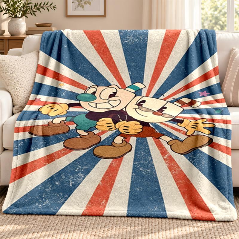Cuphead Blanket Flannel Blanket Soft Cozy Plush Throw for Sofa Bed Lightweight Home Decoration Outdoor Camping