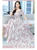 2026 Women's Summer Fashion: Short Sleeve Plus Size Slimming Dress with Printed Long Skirt
