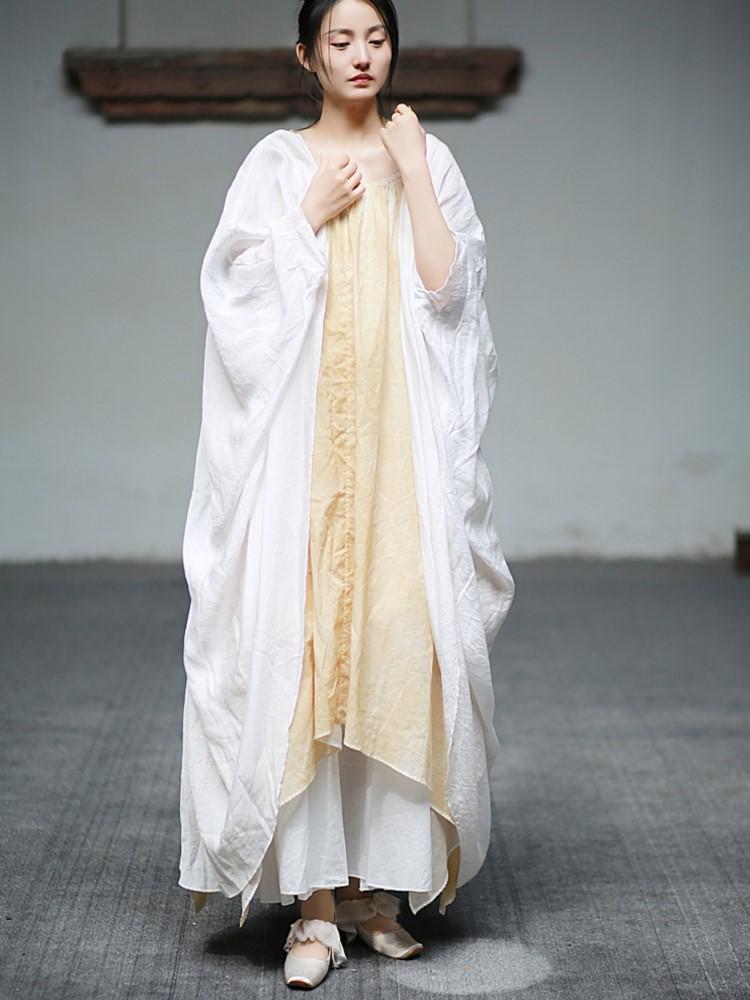 

Johnature Жіночі літні сорочки з рукавом «летюча миша» Однотонний вільний кардиган Літні жіночі повсякденні довгі сорочки Топи One Size білий