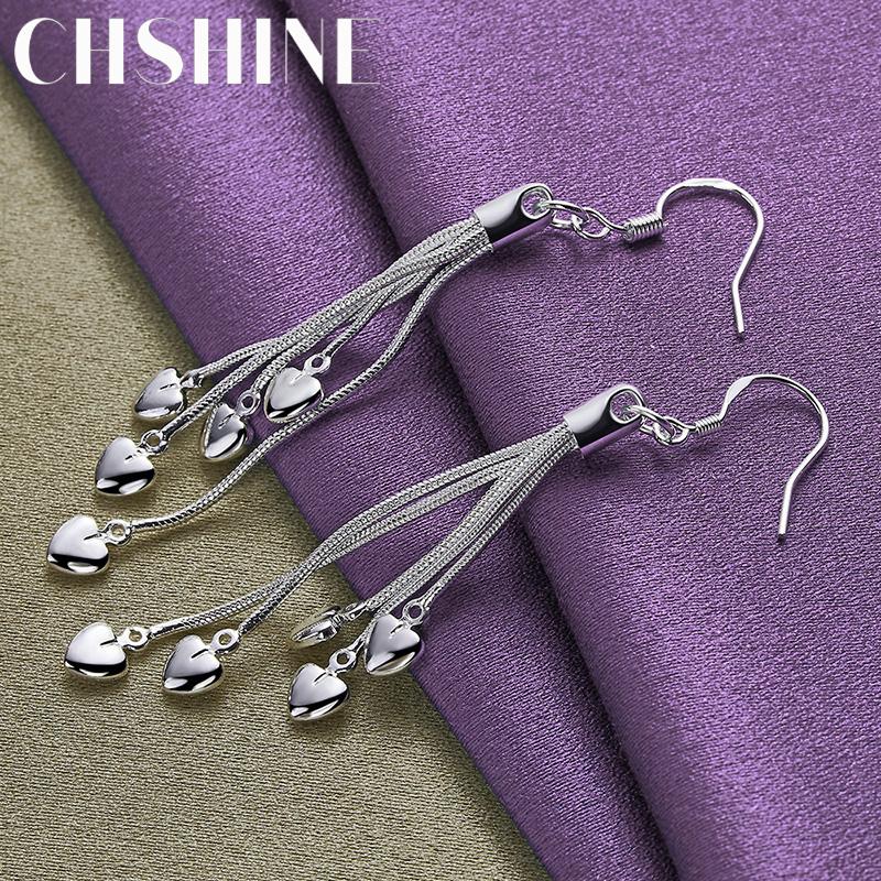 CHSHINE 925 Sterling Silver Tassel Love Heart Earrings For Women Wedding Engagement Fashion Charm Jewelry