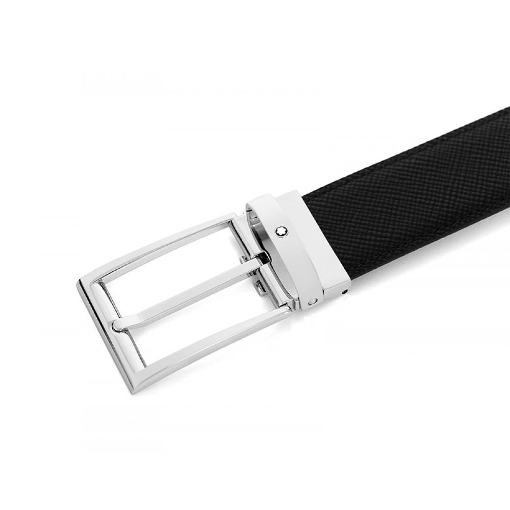 Montblanc 118438 Rectangular Black Blue Shiny Reversible Belt