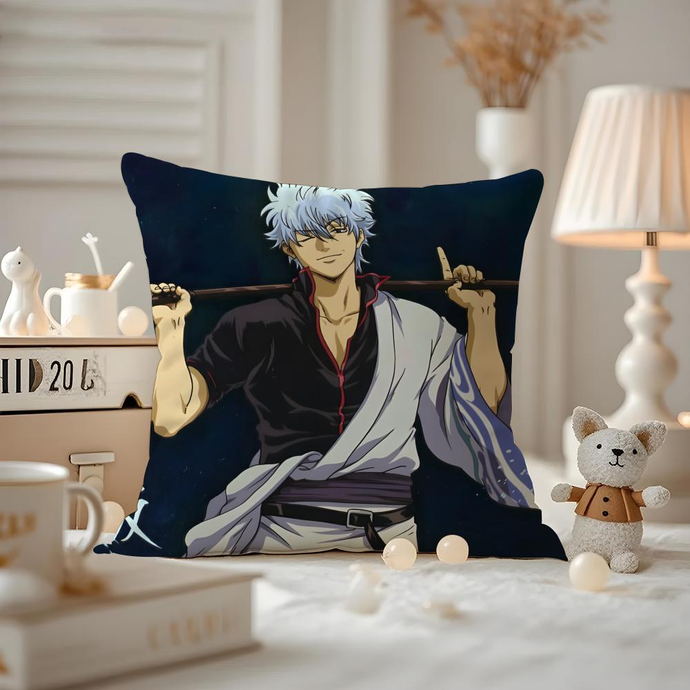 Anime GGINTAMA Cushion Cover Antidustmite Pillowcase Invisible zipper silky short plush Sofa cushion cover