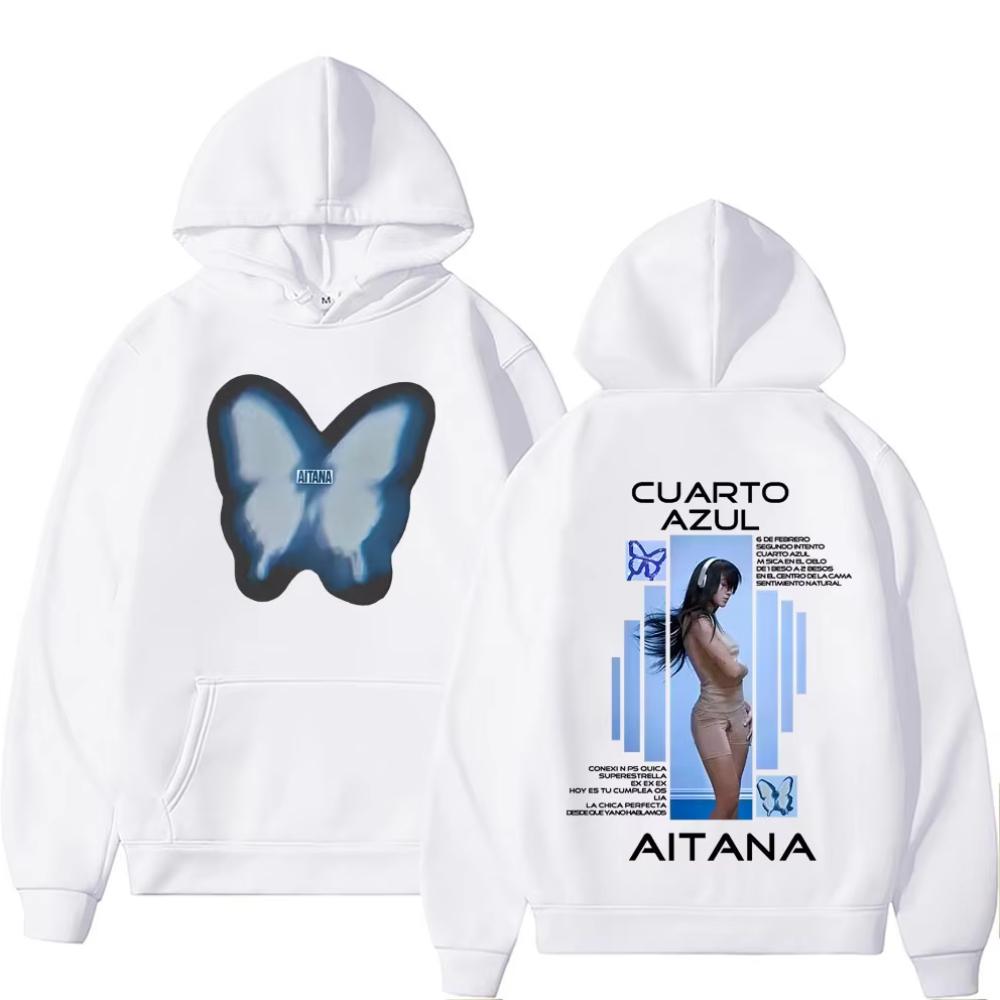 Singer Aitana Cuarto Azul Album Merch Hoodie Butterfly Graphic Sweatshirt Men's Women Fashion Pop Music Pullover Male
