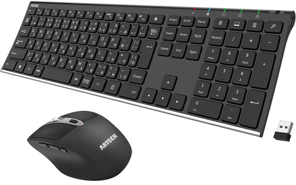 Arteck Wireless Keyboard and Mouse Keyboard and Compatible with and Windows 2.4G Set, Lightweight, Slim, Type-C Rechargeable, Full-Size Mouse,