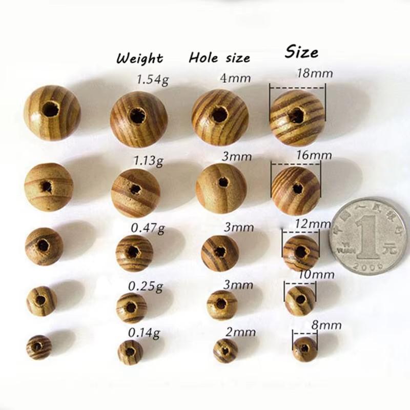 Redondo 6mm 8mm 10mm 12mm 14mm 16mm 18mm 20mm 25mm Madera Rayada Natural Suelto Cuentas para Manualidades DIY Artesanía en Madera Accesorios para Hacer Joyería