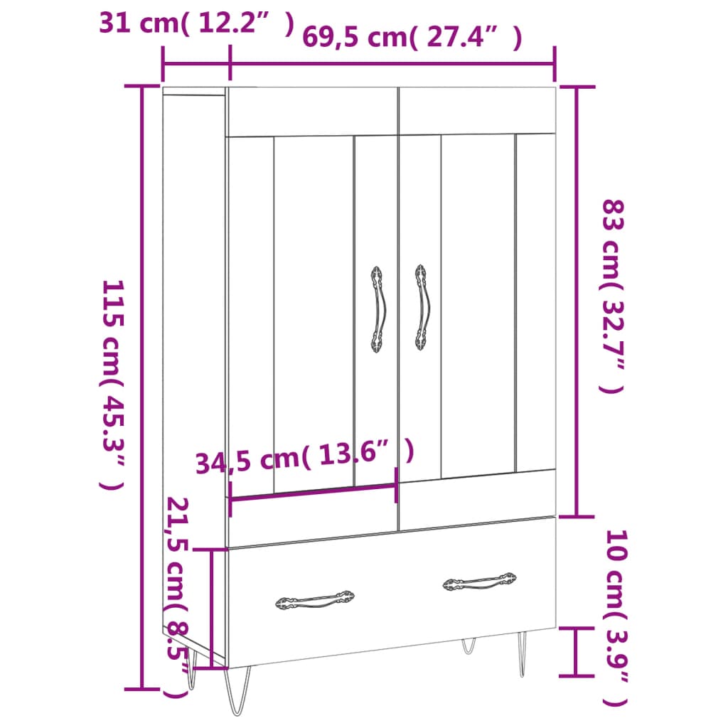 Highboard Gray Sonoma 69.5 X 31 X 115 Cm Engineered Wood