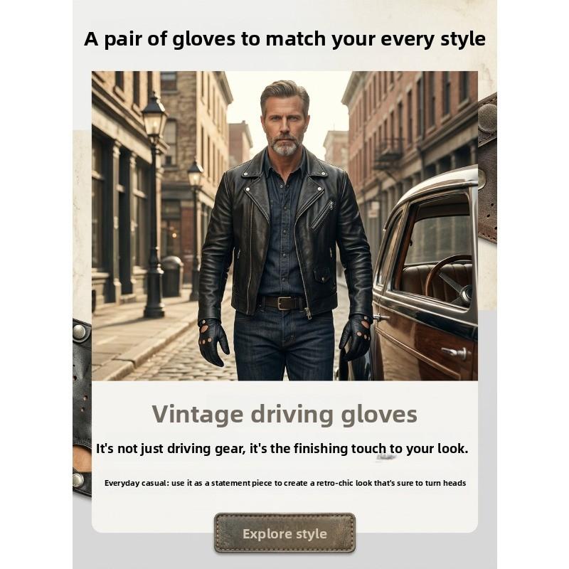 Meier Lambskin leather gloves, men's spring and autumn thin retro, the first layer can touch the screen