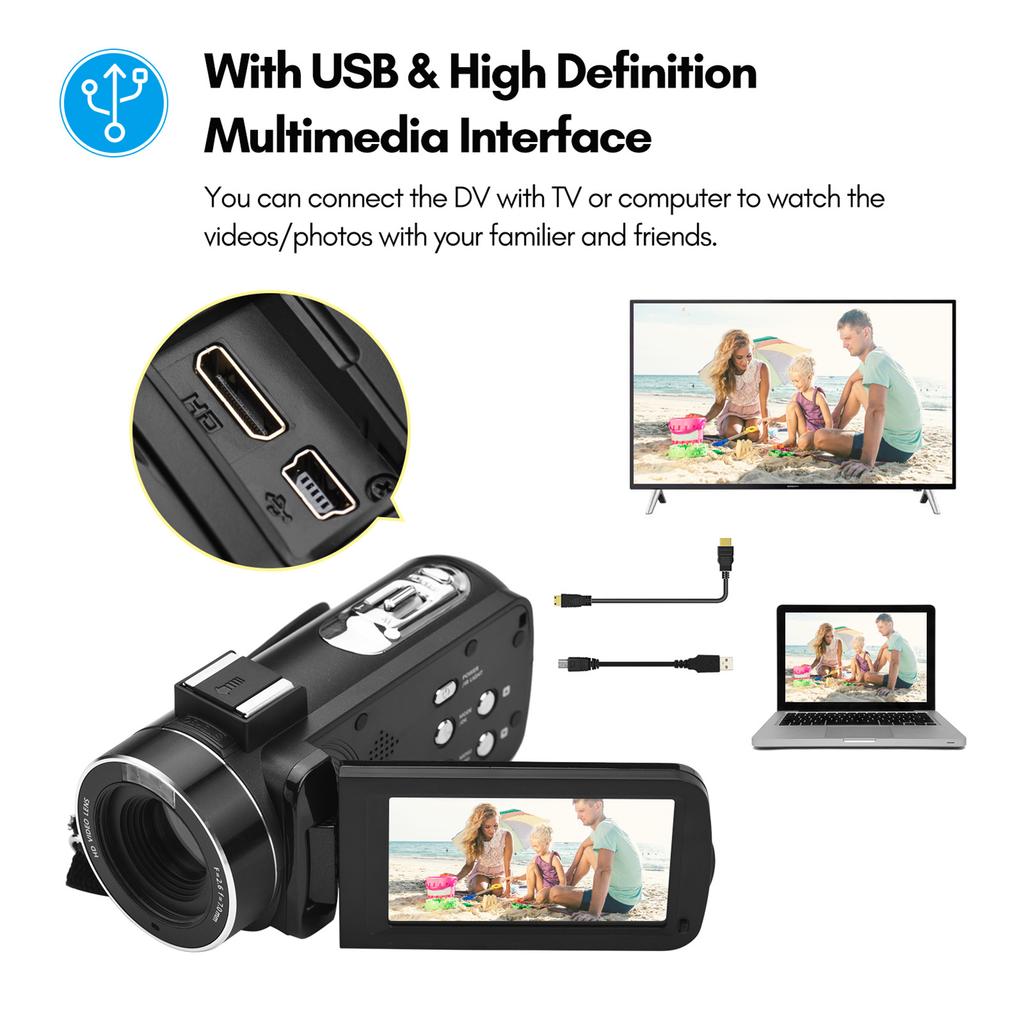 4K Digital Video Camera WiFi Camcorder DV Recorder 56MP 18X Digital Zoom 3.0 Inch IPS Touchscreen Supports Face