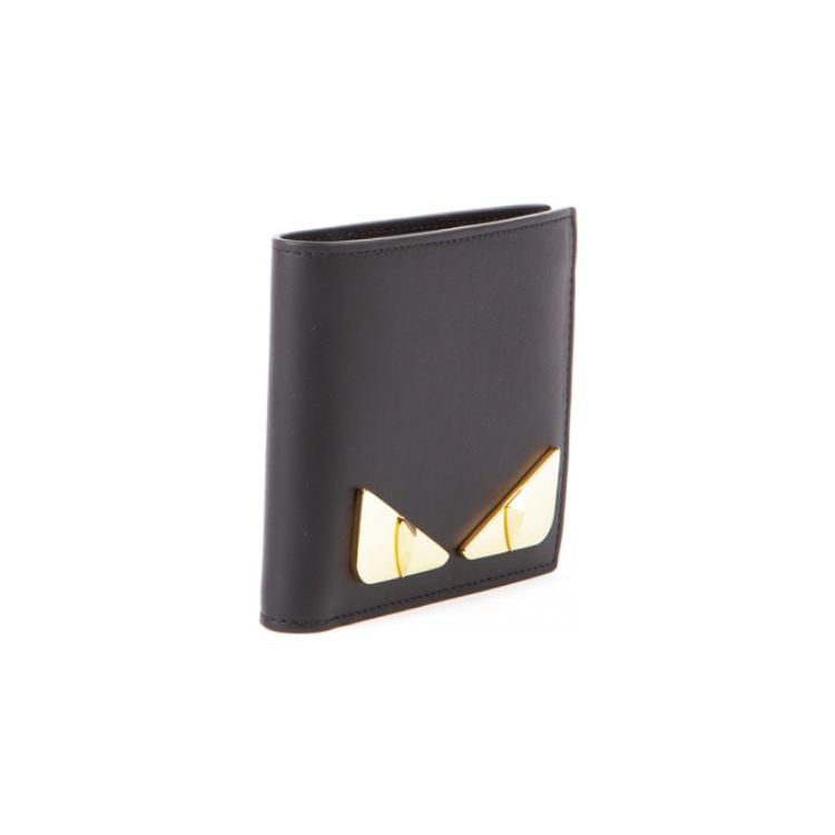 Fendi Metallic Monster Eyes Short Double Fold Wallet Men Wallet Black 7M0169-SQP-F0KUR