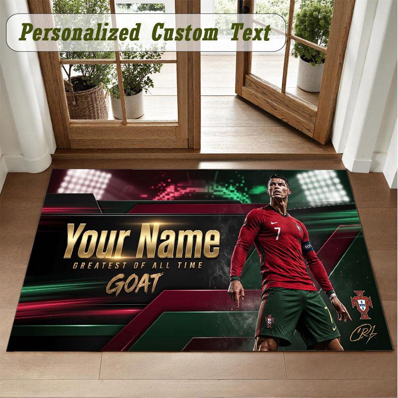 Crystal Velvet Square Rug Custom NameCristiano Ronaldo Pattern Non Slip Home Floor Decor Rug