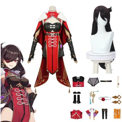   Beidou Cosplay Costume Beidou Cosplay Costume Women Black Red Costume Halloween Dress Cloak Full Set