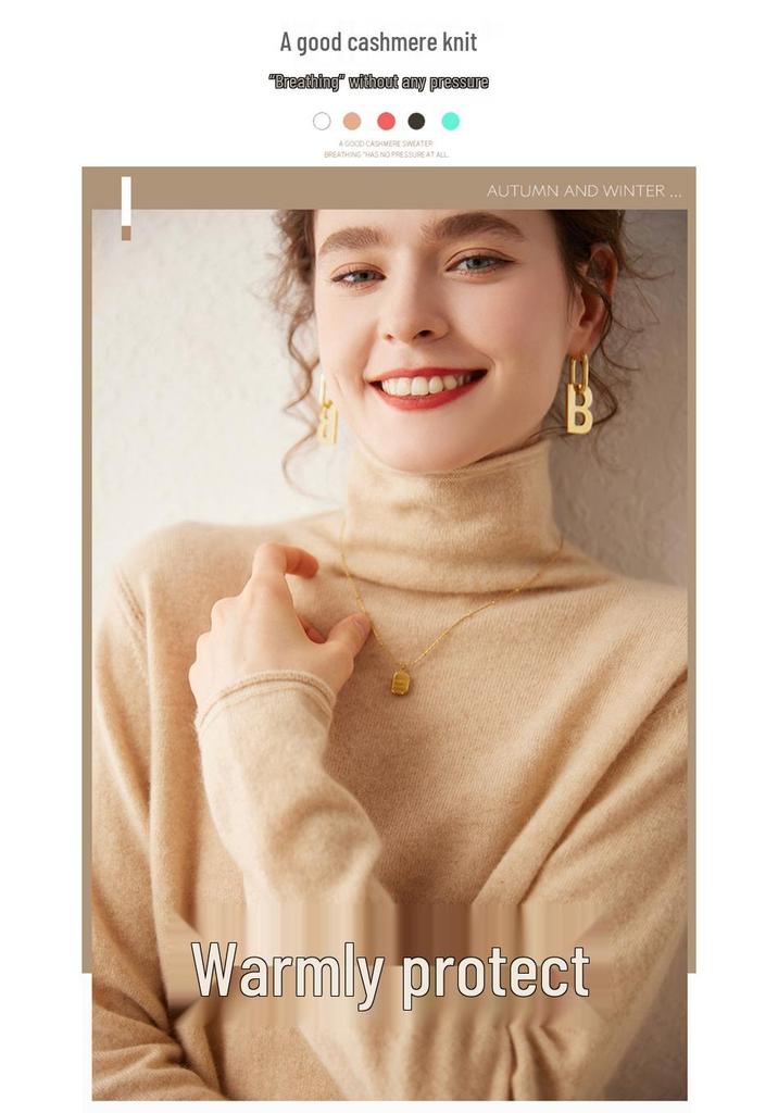 Women's Cashmere Sweater with Rolled Hem and Pile Collar – Solid Color, Loose Knit Pullover for Autumn and Winter