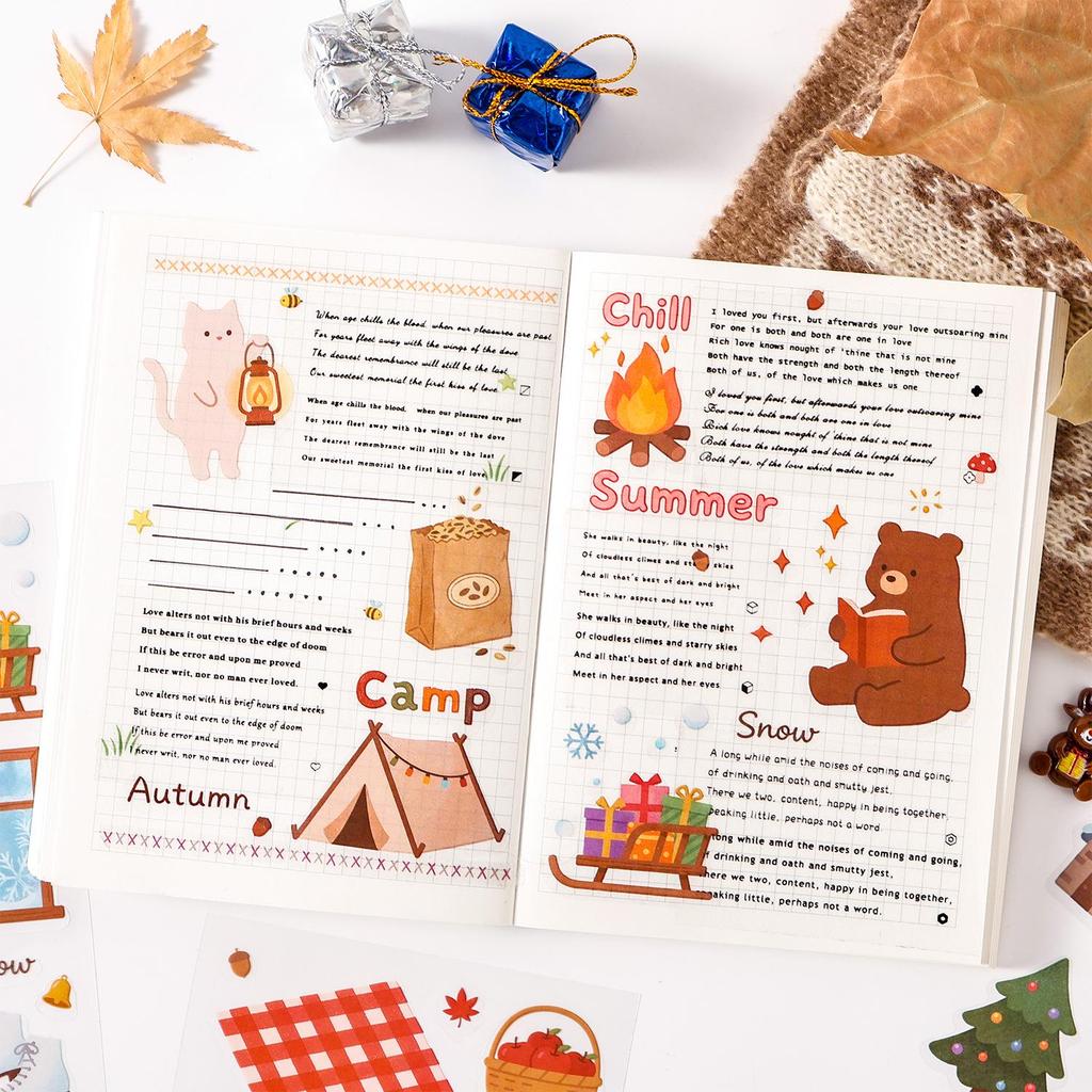 Yuezhen Creative Waterproof Journal Stickers - Plush Time Encounter PET Material
