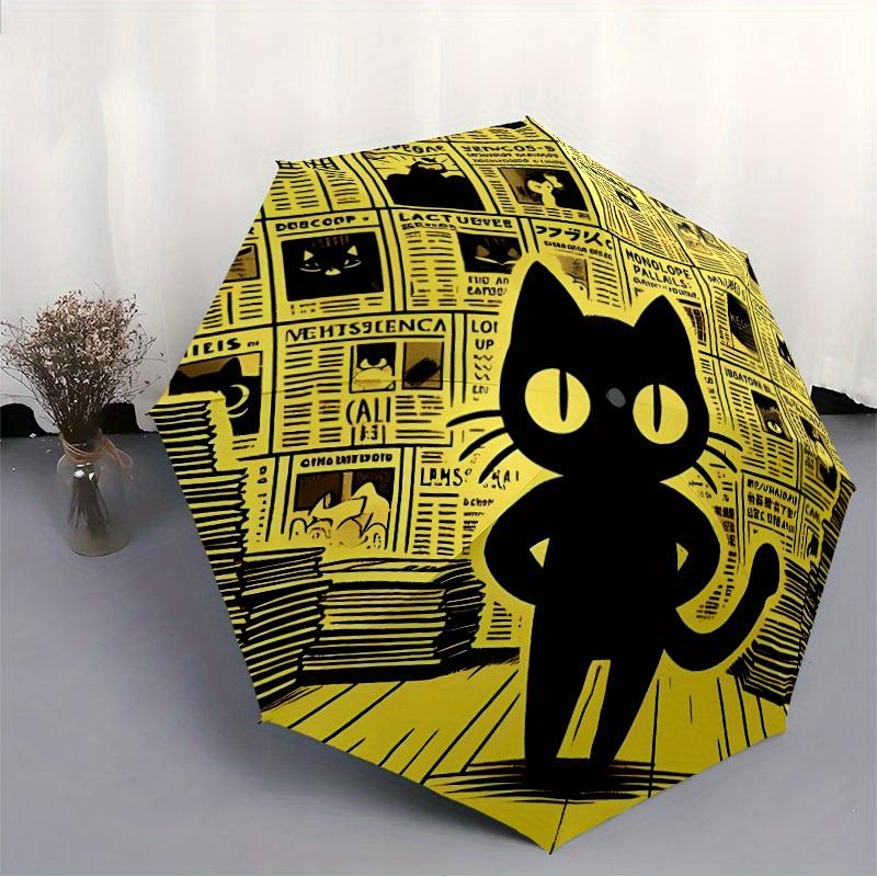1pc Cat Newspaper Automatic Open 8-Rib Windproof Umbrella, Travel & Commuting, Suitable for All Seasons, Lightweight Portable,030