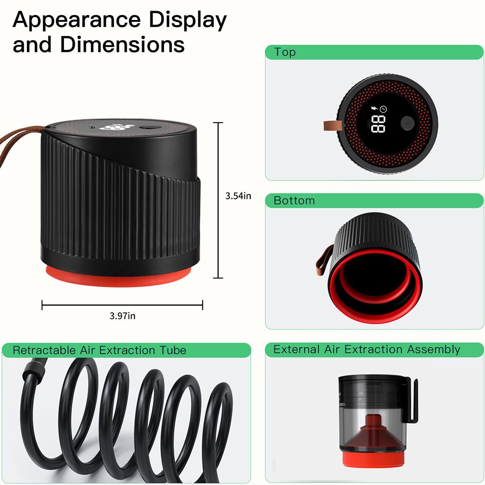 Κιτ ηλεκτρικής μηχανής σφράγισης κενού 2 σε 1 για ασύρματη κουζίνα με φαρδιά και κανονικά στόμια Mason Jar