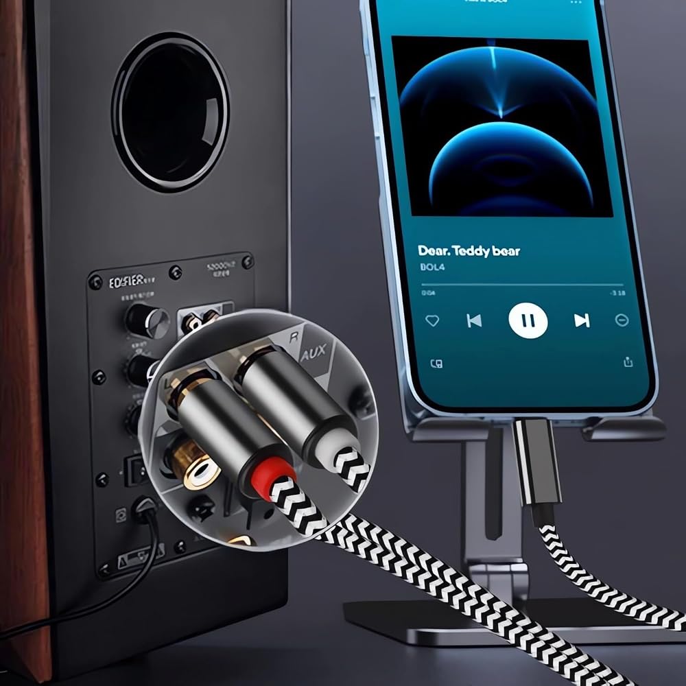 Lightning RCA audio conversion cable 1m for iPhone with stereo mini plug HiFi quality for speakers amplifiers DVD players