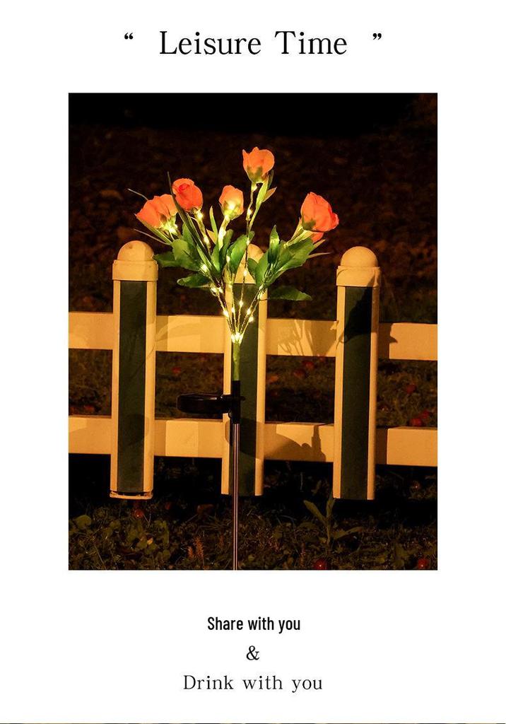 2024 Solar Flower Lantern: Outdoor LED Garden Light with 7-Head Water Droplet Sweetheart Roses