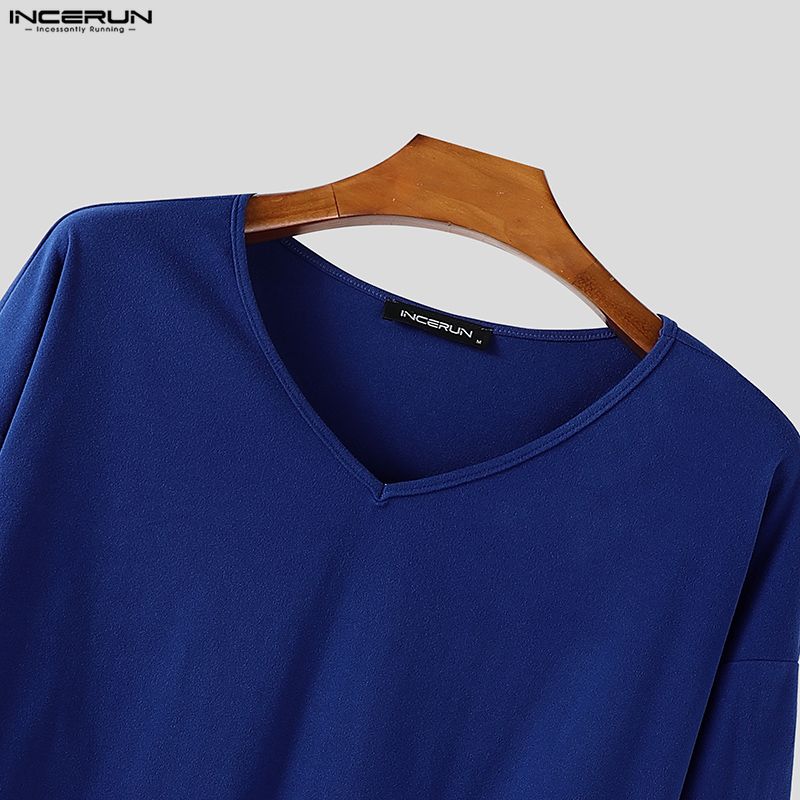 INCERUN Oversized Men Undershirts V Neck Long Sleeve Casual Loose T-shirts Tops