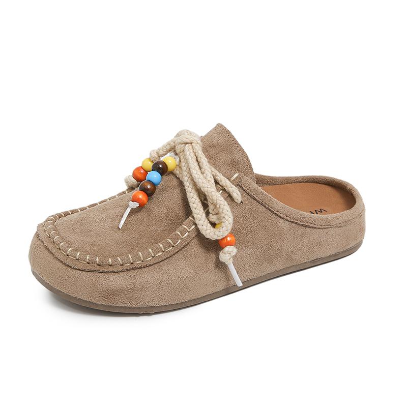 

Женские туфли на плоской подошве с закрытым носком, с ремешком сзади, на шнуровке, с бисером, слипоны, с внутренней платформой, тапочки, универсальные, ретро, замшевые, женские туфли 40 хаки