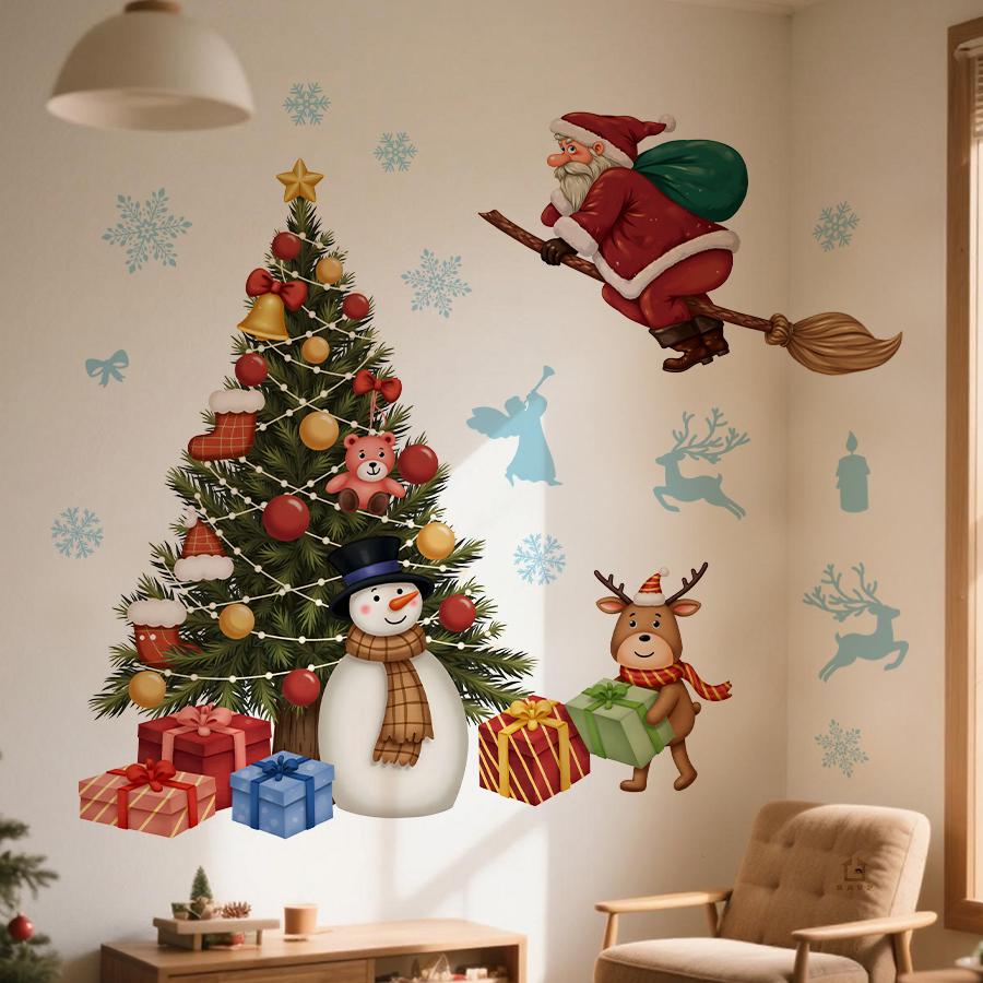 Whimsical Christmas Wall Stickers for Bedroom Living Room Entrance Hall Home Decoration Wall Decal Removable PVC