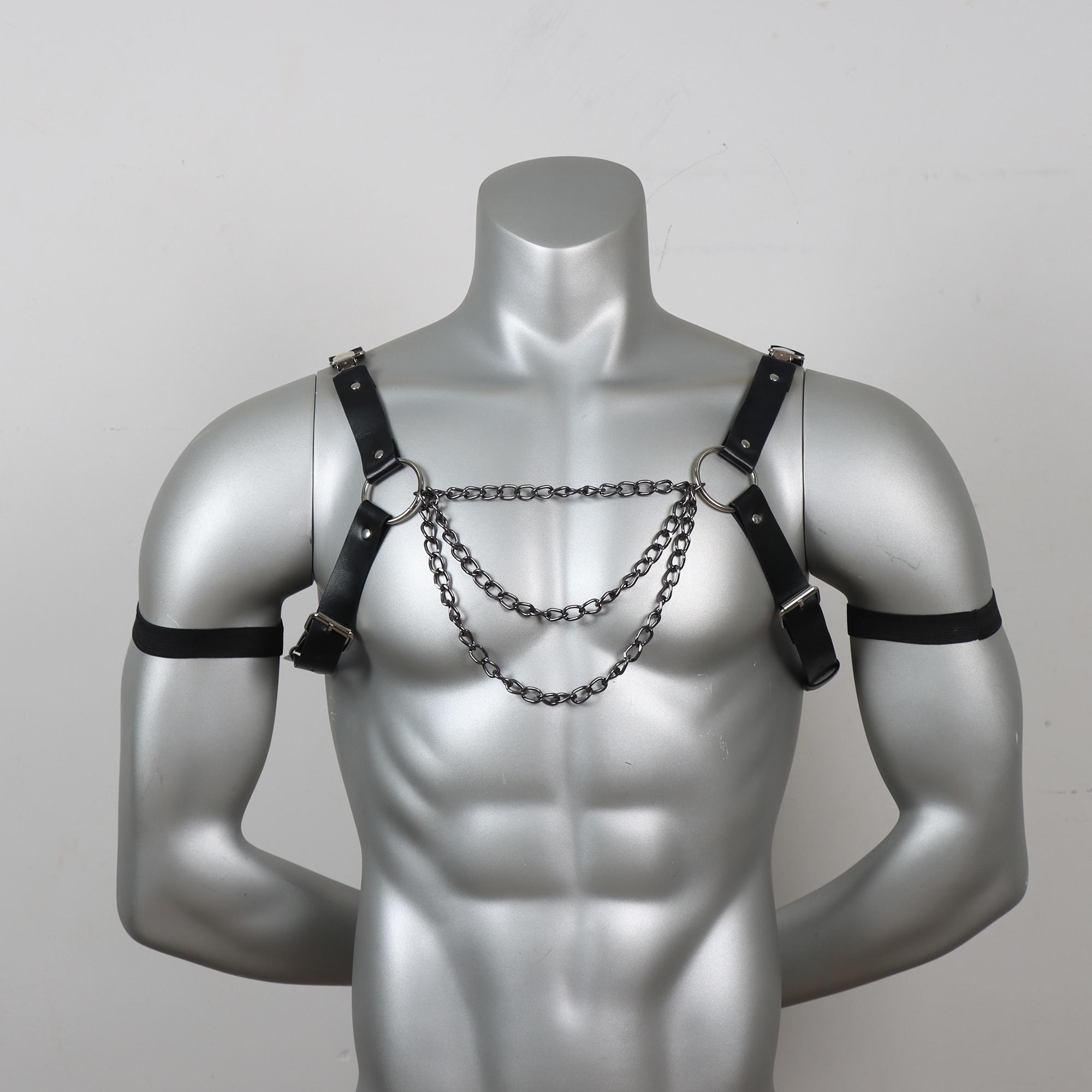 

1pc Men s Street Style Faux Leather Tops Harness Leather Chest Chain Straps Body,Men s Clothing Accessories