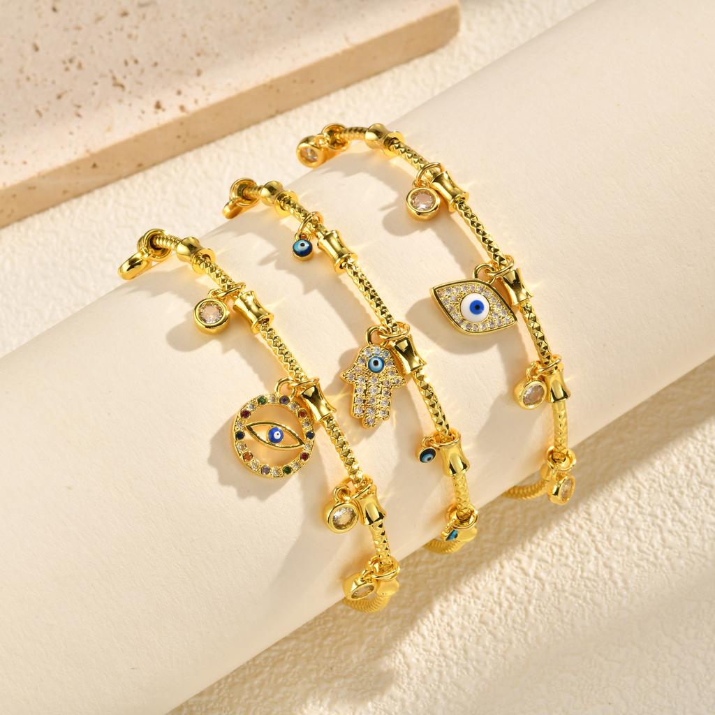 Fashion AAA Zircon Evil Eye Pendant Cuff Bracelet for Women Stainless Steel Turkish Lucky Eye Open Bangle Luxury Jewelry Gift