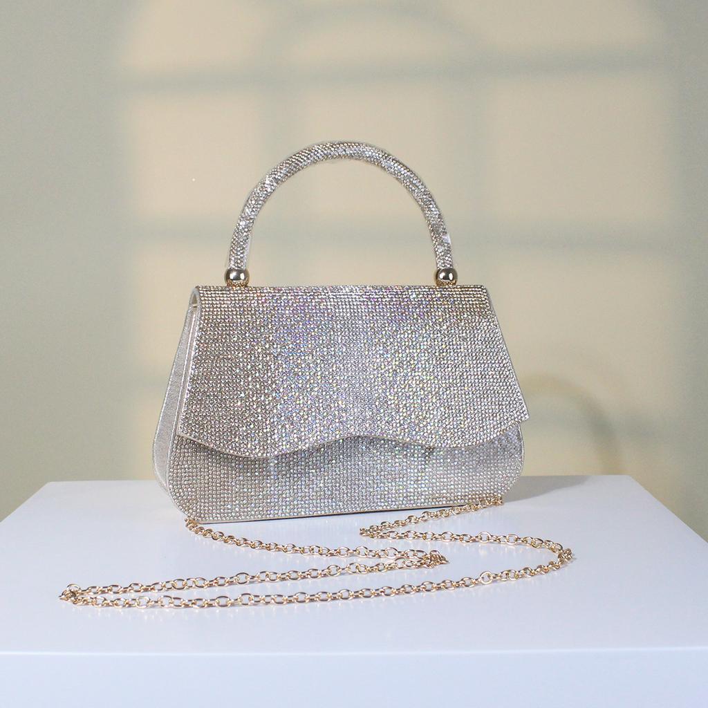 Evening Bag Rhinestone Bag Party Prom Silver Bag Fashion Shiny Handbag Black Women's Purse All-matching Chain Bags