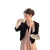 Korean wear a complete set of women's autumn design sense niche bow long-sleeved temperament high waist and thin dress