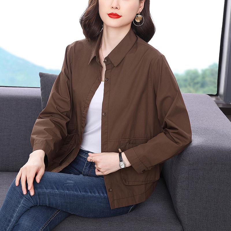 Women s Spring 2023 Plus Size Long Sleeve Loose Casual Cotton Shirt for Middle-Aged Moms L