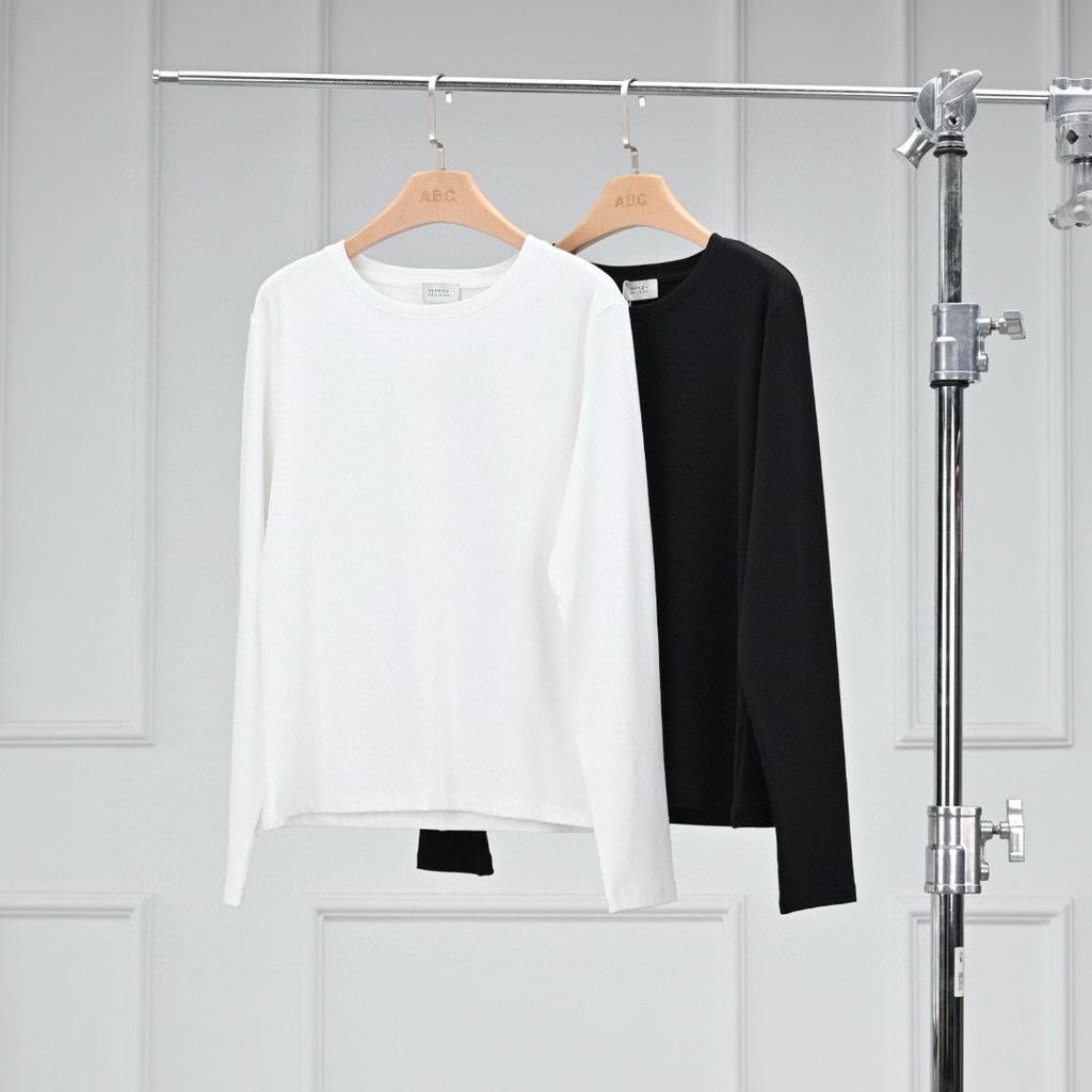 Warren Hailong Casual Black & White Cotton Round Neck Stretch Long Sleeve Base Layer Tee LST033