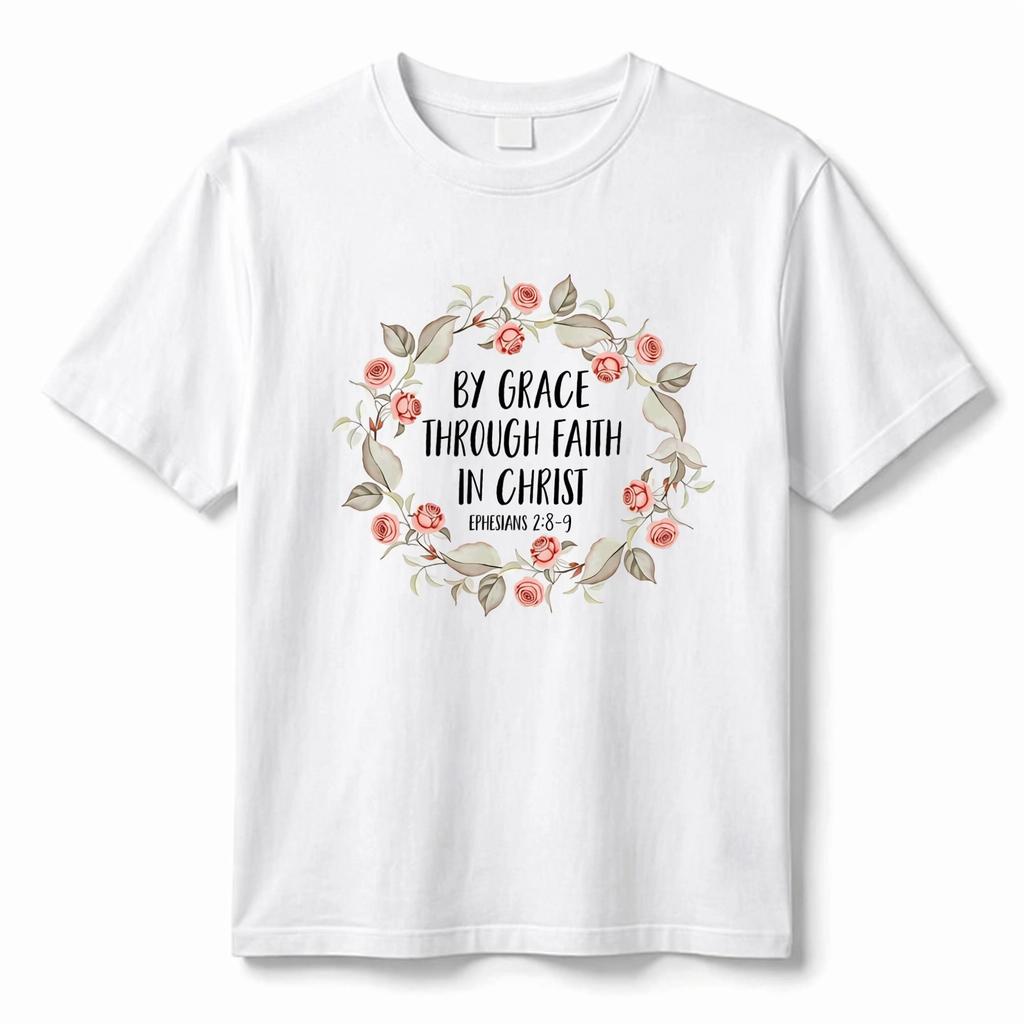 Pure cotton woUnisexs religious retro flower wreath Bible quote printed short sleeved Tshirt faith inspirational daily shirt
