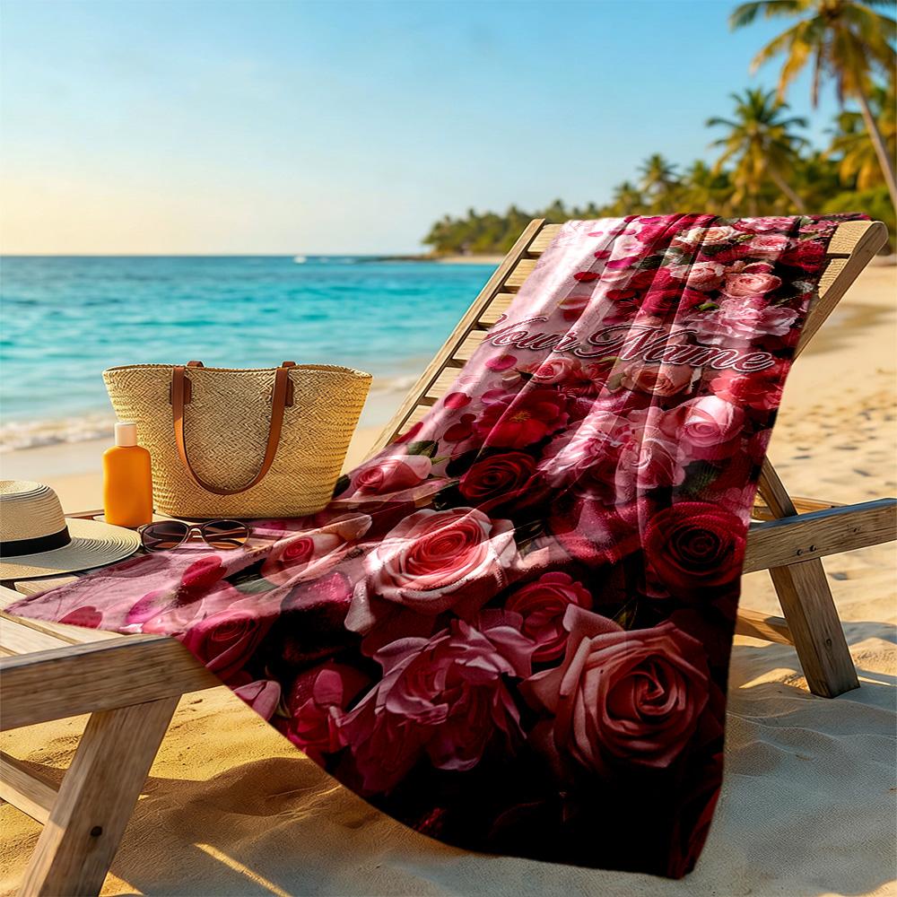 Rose Customized Name Beach Towel Super Soft & Absorbent Ideal for Travel Outdoor Swim Pool Yoga Surf Camping Hiking Gym Gift Holiday