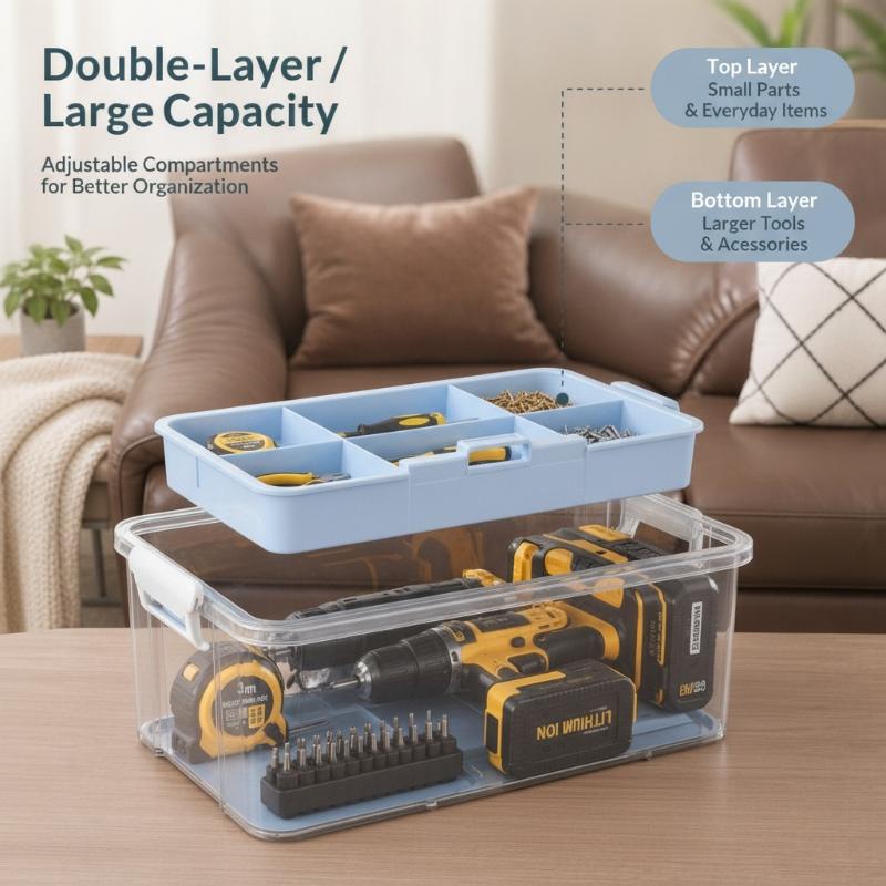 Transparent Double-Layer Toolbox Large Capacity Storage Container for Tiny Screws Jewelry Parts Home DIY Craft Organization
