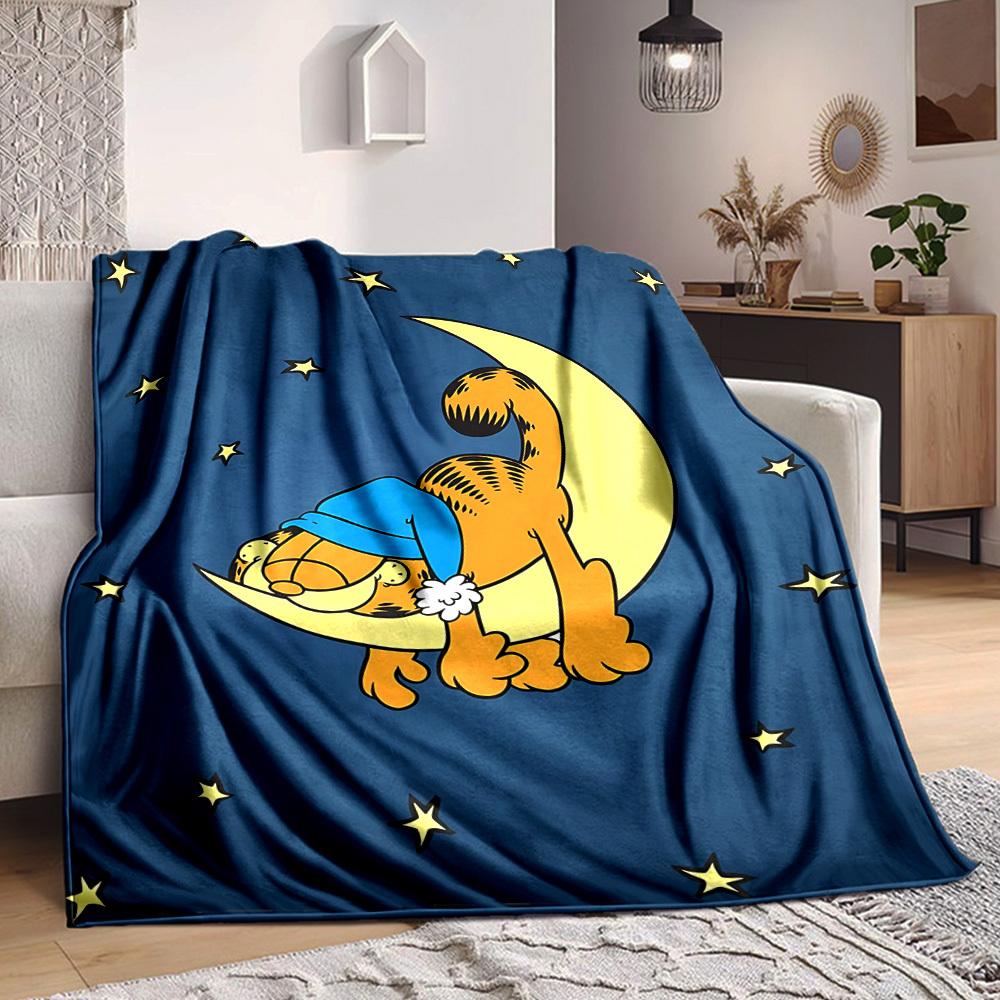 1pc Garfield Cat Flannel Throw Blanket HD Printed Lightweight Soft Warm All Season Blanket for Sofa, Bed, Travel, Camping Machine Washable