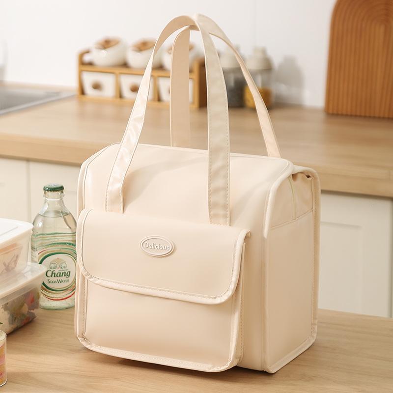Thickened Waterproof PU Leather Lunch Bag PEVA Lining Cooler Bag Office Worker Bento Box Thermal Insulation Portable Lunch Bags