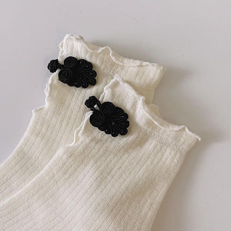 Women Crew Socks Ruffle Ankle Socks Japanese Style Sweet Bows Socks Frilly Cheongsam Knee High Socks Y2K Streetwear